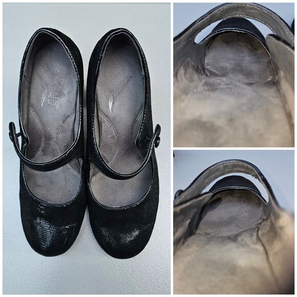 MaryJane Pumps Aerosoles Role Through Size 8.5 Black Shimmer Reptile Scale Heels - Picture 9 of 12